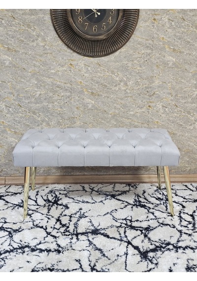 Zafir Gold Kaplama Sivriltme Ayaklı 90 Cm Puf Bench - Puf - Bench - Kasalı Oturak - Oturak - Yatak Ucu Puf Gri