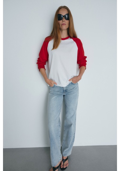 Suud Collection Kırmızı Reglan Çift Renk Tişört