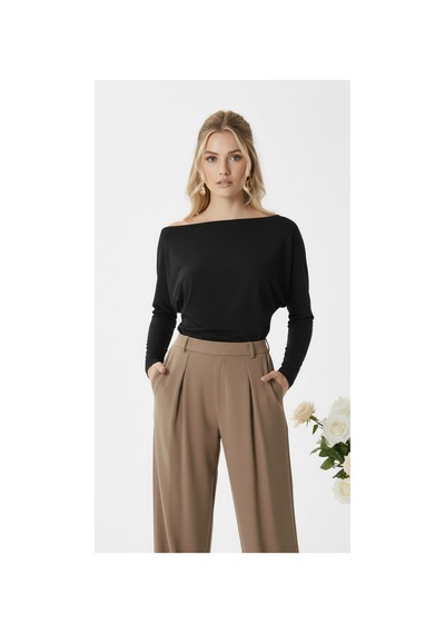 Fiolin Kadın Elegant Asimetrik Omuz Detaylı Bluz siyah