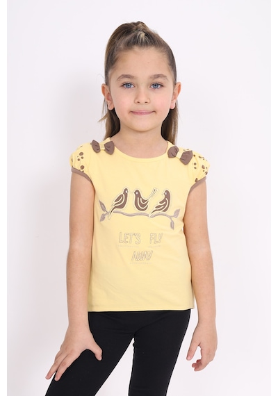 Toontoy Kids Toontoy Kız Çocuk Nakış Detaylı Tişört Sarı