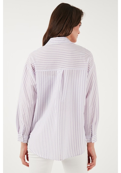 Lela Regular Fit Uzun Kollu Çizgili Bayan Gömlek 6772875 Lila