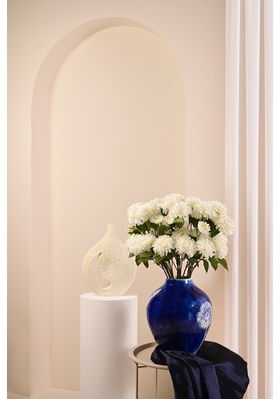 Beyaz Yapay Dahlia Yıldız Çiçeği 3 Dallı Lüx İpeksi Dokulu 75 Cm