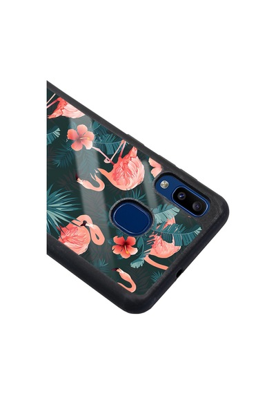 Samsung Uyumlu A20 Flamingo Leaf Tasarımlı Glossy Telefon Kılıfı Çok Renkli