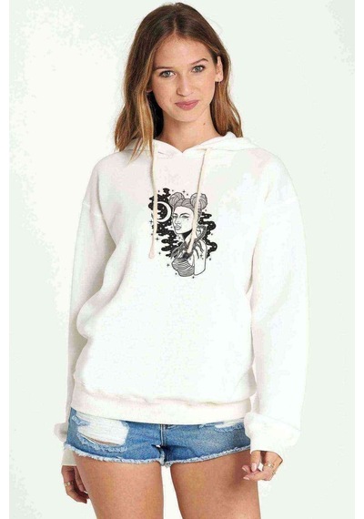 Scorpio Queen Baskılı Beyaz Kadın Kapşonlu Sweatshirt