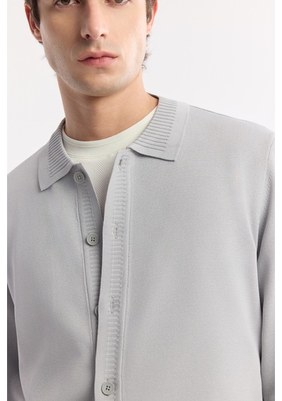 Avva Erkek Gri Polo Yaka Düğmeli Rayon Tüylenmeyen Triko Regular Fit Hırka A51y5008