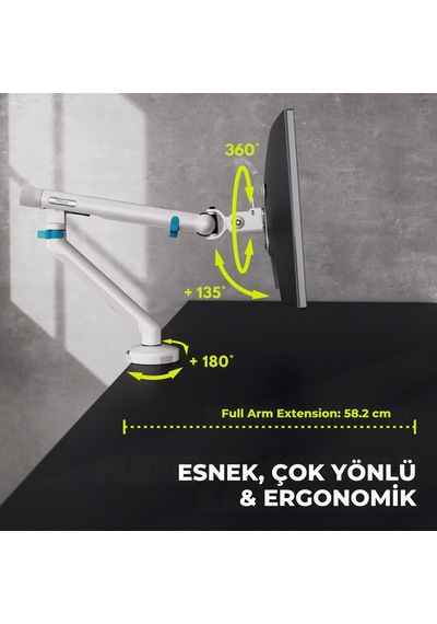 Özel Tasarım Tekli Monitör Kolu Max 35" 10kg Taşıma Kapasiteli Mekanik Yaylı Hızlı Tak-çıkar Vidasız Montaj