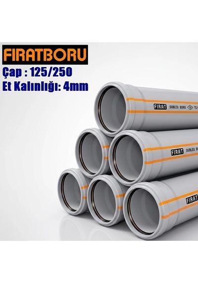 Fırat 125/250mm Dublex Pvc Atık Su Borusu 4mm Et Kalınlığı, 1 Adet