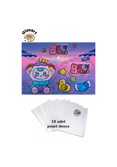A4 Boy Çıt Çıt Ödev Dosyası +10' Lu Poşet Dosya Baby Time Çok Renkli