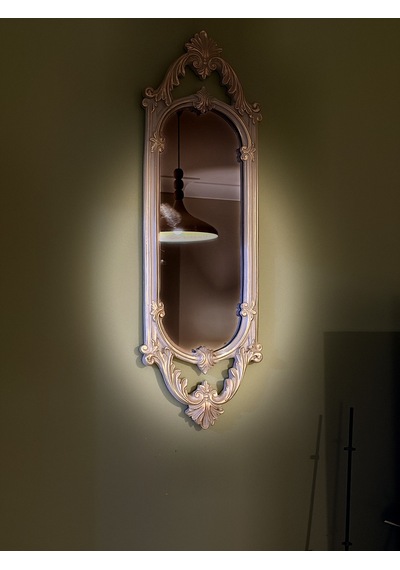 Kısa Oval Dekoratif Duvar Aynası Vizon & Eskitme Altın Varaklı 60x20 Cm Naturel
