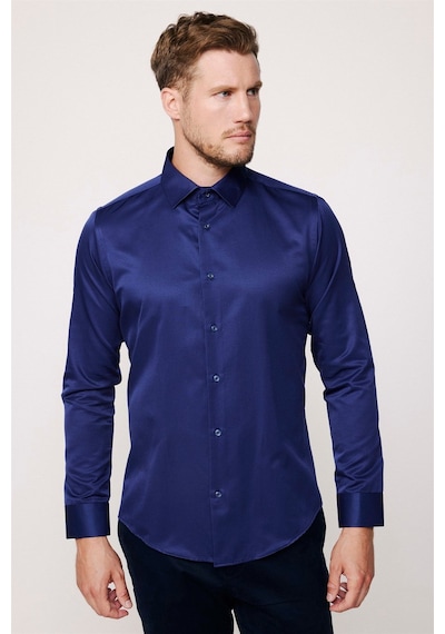 Tudors Slim Fit Uzun Kollu Pamuklu Düz Erkek Lacivert Gömlek-19031 Lacivert