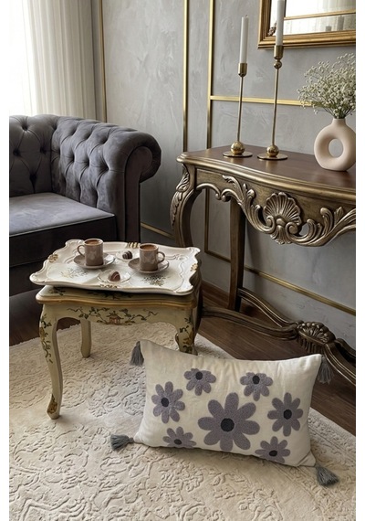 1 Adet Punch Nakışlı & Desenli Kırlent Kılıfı Gri - 863776114 Gri