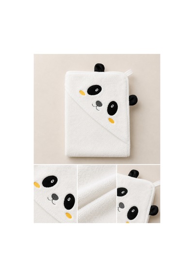 Yeni Doğan Bebek Bornoz Seti 3 Parça Panda Desenli Bambu Figürlü 0-24 Ay 0 - 24 Ay