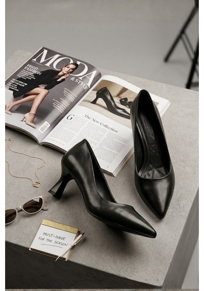 Papuç Sepeti 7021 Klasik 6 Cm Topuklu Kadın Stiletto Ayakkabı Siyah