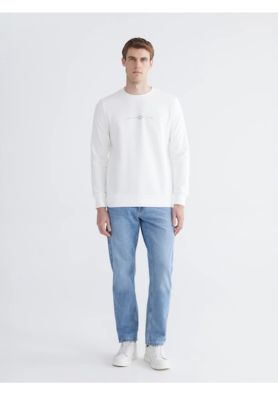 LC Waikiki Lcwaıkıkı Classic Beyaz Bisiklet Yaka Baskılı Erkek Kalın Sweatshirt Ecru