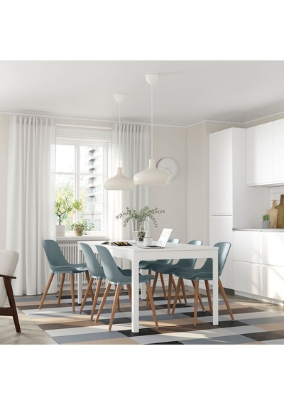 Yemek Masası Takımı, Beyaz-gri/turkuaz, 6 Sandalyeli, Açılabilir Gri