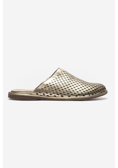 Luvi Shoes Melara Altın Hakiki Deri Delikli Önü Kapalı Kadın Terlik
