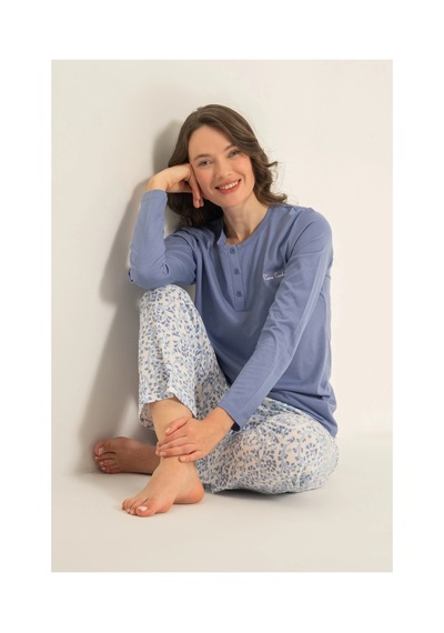 Angbutik Pierre Cardin Pc9270-s Kadın Uzun Kollu Pijama Takımı mavi
