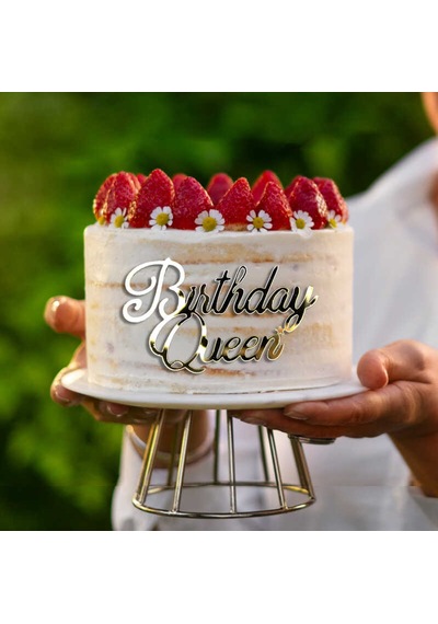 Pasta Önü Pleksi Birthday Queen Yazı Gold 10x6 Cm