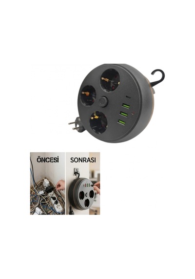 3 Prizli Akım Korumalı Çoklu Priz 3 Usb, 1 Type-c Ve 2 Metre Kablo Diğer