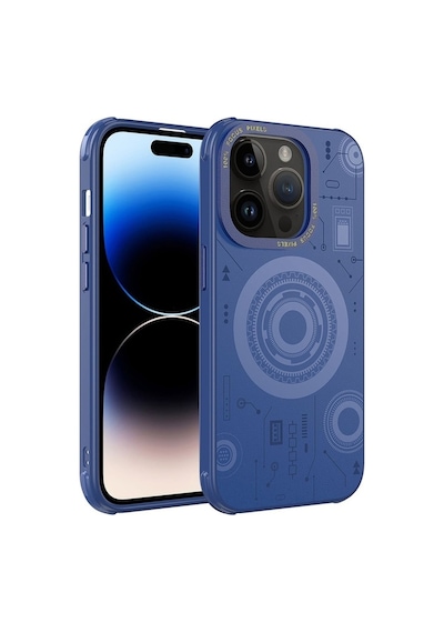 Apple Uyumlu iPhone 14 Pro Max Kılıf Zore Wireless Şarj Özellikli Desenli Hot Kapak Lacivert