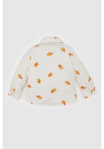 DeFacto Erkek Bebek Yılbaşı Temalı Twill Uzun Kollu Gömlek D6735A524WNER233 Ekru