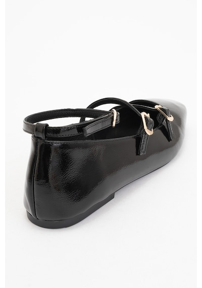Luvishoes Luvi Shoes Glımmer Siyah Rugan Hakiki Deri Bilekten Bağlamalı Küt Burun Kadın Babet Ayakkabı Siyah Rugan