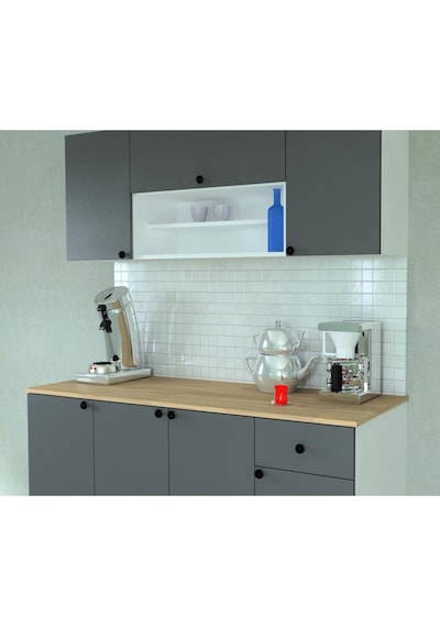 Mobilique Ahşap Mdf Tezgahlı Antrasit Kapaklı Hazır Mutfak 160 CM 600-00-212