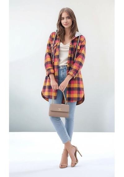 Mamayaga Kadın Desen Bloklu Oduncu Oversize Geniş Kalıp Casual Cepli Kapüşonlu Uzun Boy Ceket Gömlek Çok Renkli Mamayaga Kadın Desen Bloklu Oduncu Oversize Geniş Kalıp Casual Cepli Kapüşonlu Uzun Boy Ceket Gömlek Çok Renkli
