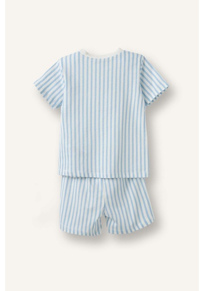 Defacto Çizgili Kısa Kollu Üst Şort Alt 2li Pijama Takımı Erkek Bebek H4033a526hsbe316 Mavi-be316