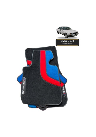 Oto Halı Paspas Seti Bmw 5 E34 1988 1996 Uyumlu Sport Kaymaz & Şık Tasarım - Kırmızı Mavi
