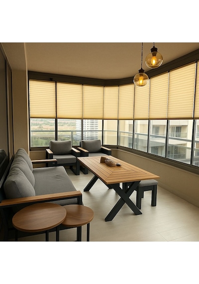 Perdema Kancalı/vidalı Jalvolin Plise Cam Balkon Perdesi - Ofis Perdesi - Mutfak Perdesi - Salon Perdesi Krem