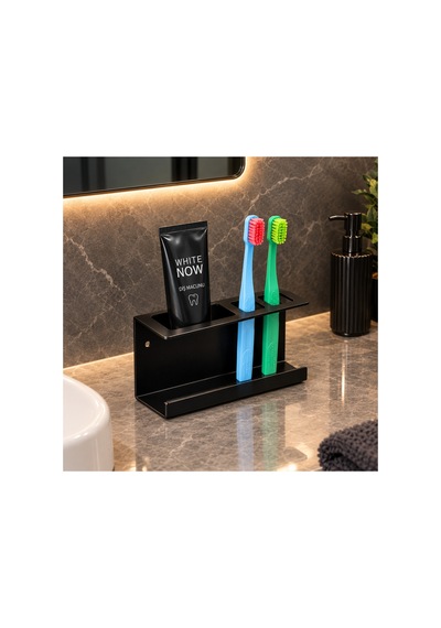 Metal Diş Fırçası Ve Diş Macunu Tutucu - Siyah Banyo Düzenleyici Organizer, Duvara Monte Diş Fırçalık Diğer