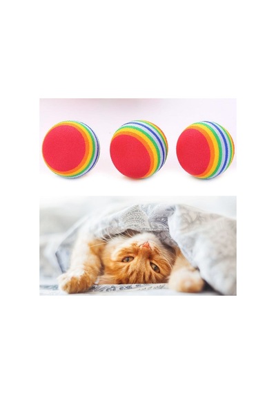 3lü Gökkuşağı Sünger Kedi Köpek Çiğneme Oyun Topu 4,2 Cm 5671 Çok Renkli