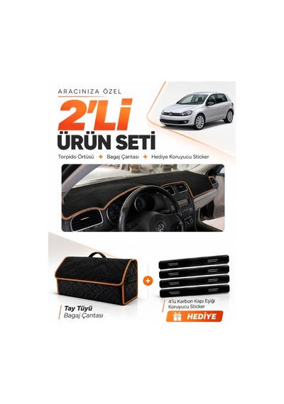 E-biz Volkswagen Golf 6 2008-2012 Uyumlu Torpido + Tay Tüyü Çanta - Siyah-kahverengi - Vw011