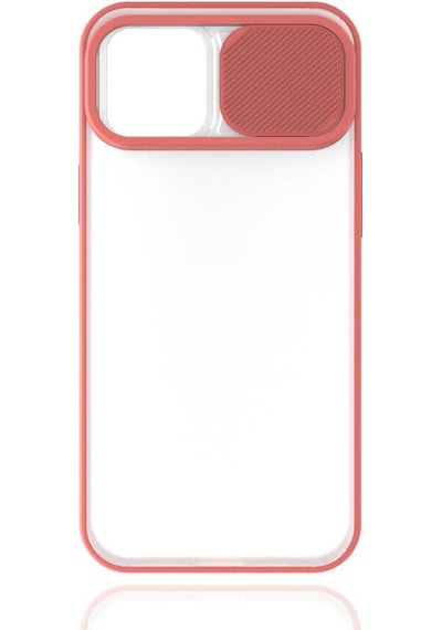 Noktaks - Apple Uyumlu iPhone 12 - Kılıf Slayt Sürgülü Arkası Buzlu Lensi Kapak - Pembe Açık