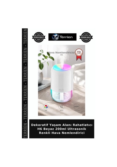 Dekoratif Yaşam Alanı Rahatlatıcı H6 Beyaz 200ml Ultrasonik Renkli Hava Nemlendirici