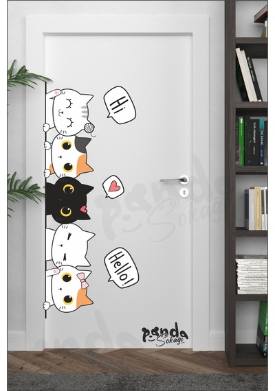 Sevimli Kediler Kapı Duvar Çocuk Odası Sticker