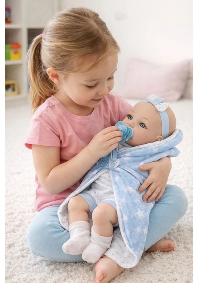 Dilayda Baby 35 Cm Tam Vinil Oyuncak Et Bebek - Pembe Battaniyeli Ve Emzikli Yenidoğan Seti