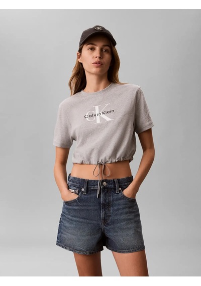 Calvin Klein Ss Monologo Cropped, P79 Gri Kadın T-shirt
