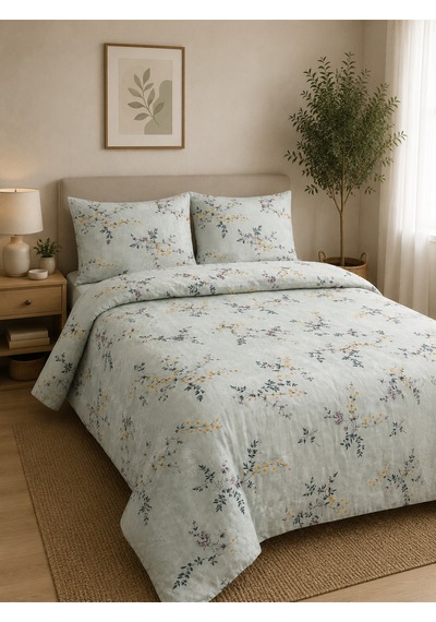 Çift Kişilik Nevresim Takımı %100 Pamuk 200x220 Lastikli Çarşaflı 160x200 Buz Mavisi