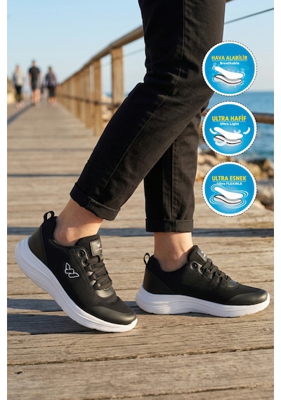 Walkway Pete G Siyah-beyaz Fileli Hafif Esnek Unisex Spor Ayakkabı SİYAH-BEYAZ
