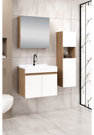 %100 Mdf 65 Cm Saura Banyo Dolabı + 30 Cm Saura Boy Dolabı Beyaz %100 Mdf 65 Cm Saura Banyo Dolabı + 30 Cm Saura Boy Dolabı Beyaz