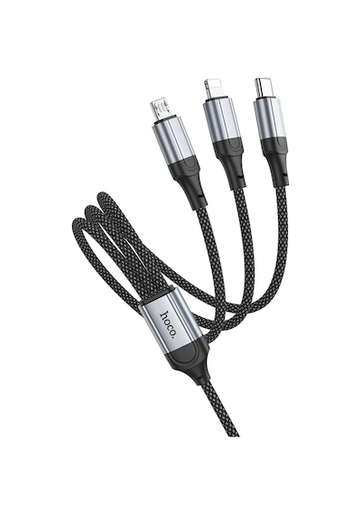 Hoco. X102 Fresh 1m 2.4a 3in1 Usb To Type-c / Lightning Ve Micro Çıkışlı Hızlı Şarj Data Kablosu - Siyah