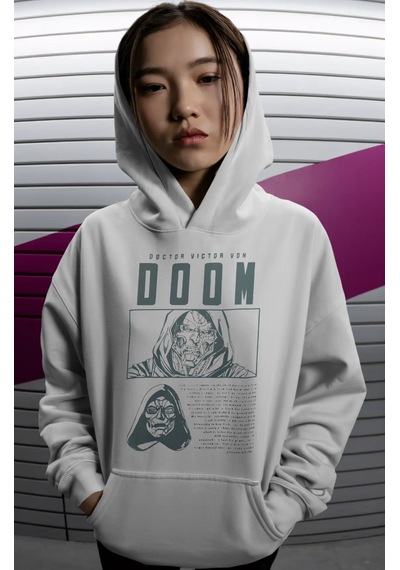 Sevbano Doctor Doomsday Film Kahramanı Sırt Baskılı Unisex Oversize Premi beyaz