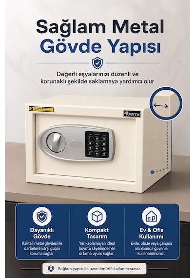 Tc-002 Akıllı Elektronik Kasa, Şifreli Çelik Para Kasası, Acil Durum Anahtarlı Ve Sabitlenebilir Güvenlik Kasası Beyaz