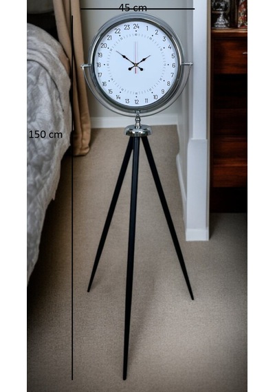 Krom 24 Saat Göstergeli Özel Tasarım Tripod Ayaklı Saat