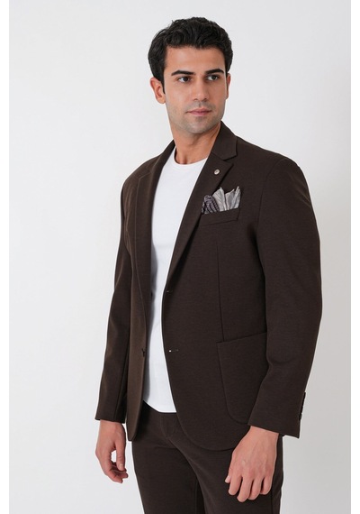 Slim Fit Torba Cep Esnek Tencel Kumaş Kahverengi Ceket C 751
