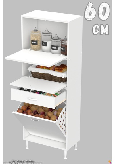 Vio 60 Cm Fırın Dolabı Sepetli Çekmeceli 2 Kapak Kiler Mutfak Dolabı Beyaz