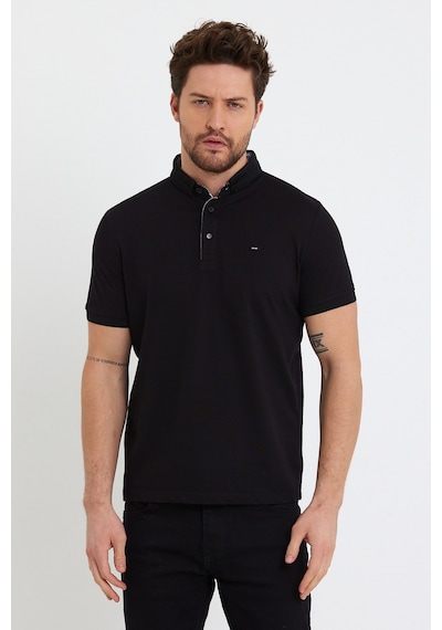 Jeus Erkek Pike Lacoste Kumaş Yakalı Siyah Tshirt