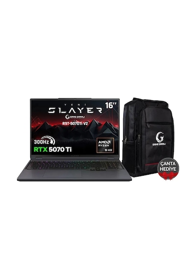 Game Garaj Slayer R9t-5070ti V2 C5 Amd Ryzen 9 9955hx 32gb Ram 2tb Ssd Rtx5070ti 16" 300hz Qhd+ Ips Freedos Gaming Laptop